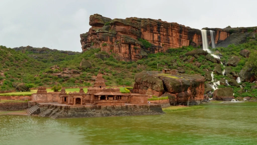 View of Bhutanatha temple in Badami during monsoon 