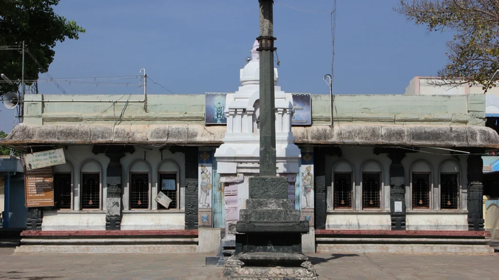 Large mantapa (hall) seen from entrance gopura of the Veeranarayana Temple