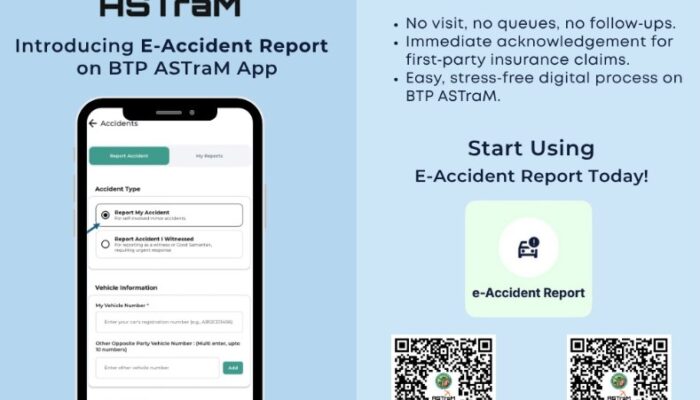 BTP's E-Accident Report on ASTraM App. Source DCP South Traffic, X