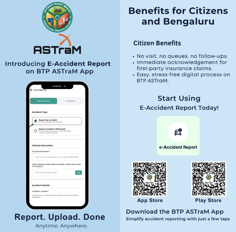 BTP's E-Accident Report on ASTraM App. Source DCP South Traffic, X