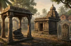 Begur Panchalingeshwara Temple complex in Bengaluru, granite shrine and hero stone from the Western Ganga era